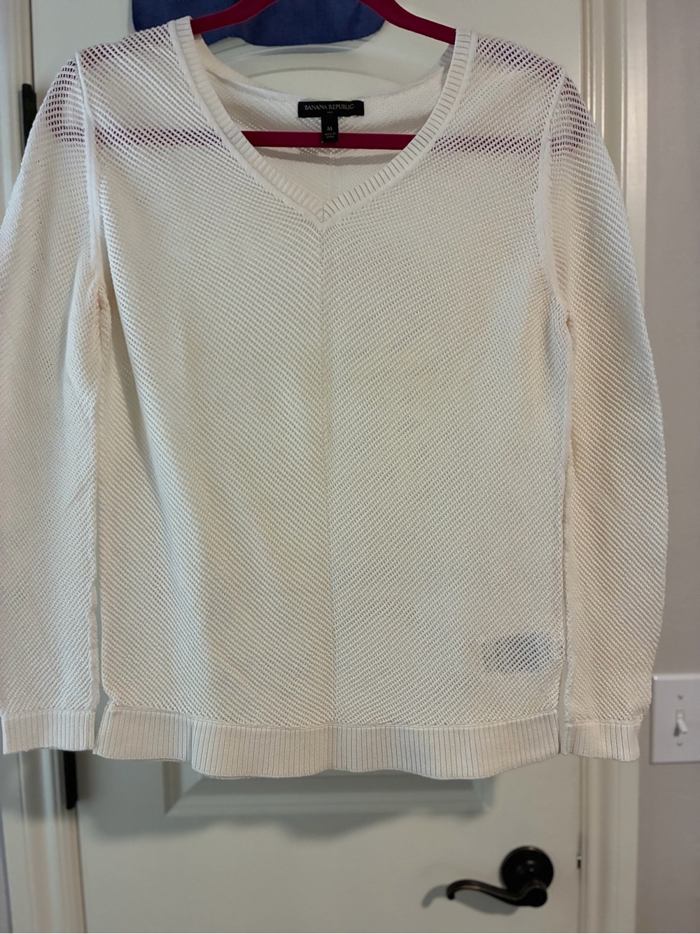 Banana Republic Factory White V-Neck Open-Knit Sweater